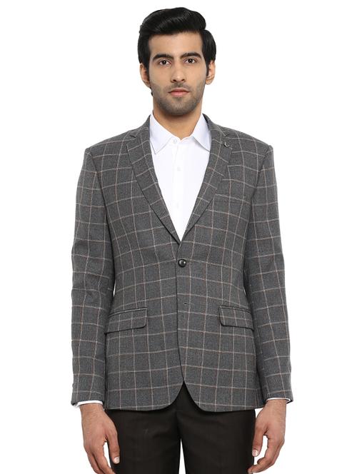 grey checkered single breasted casual blazer - 17709671 - Very Small Image - 1