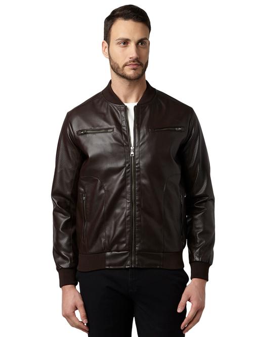 brown solid casual jacket - 17709682 - Very Small Image - 1
