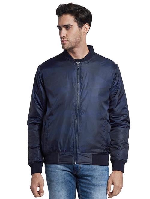 navy blue printed casual jacket - 17709684 - Very Small Image - 1