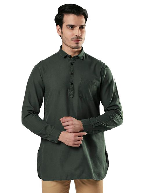 olive green solid short kurta - 17709702 - Very Small Image - 1