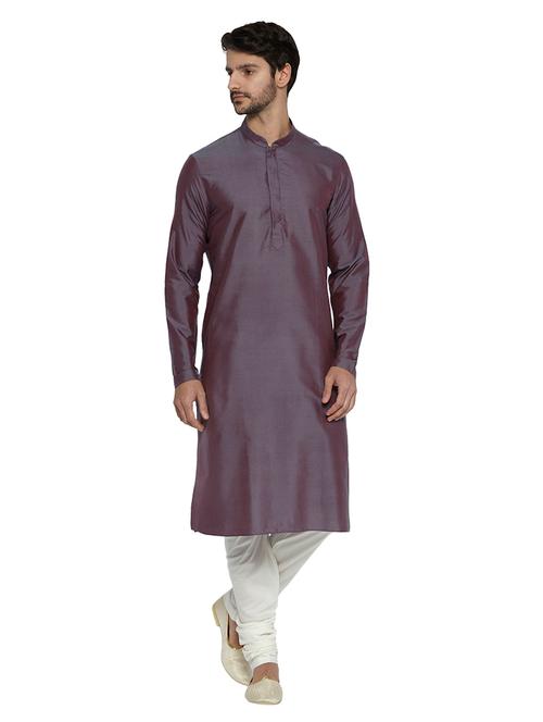 purple silk blend solid kurta - 17709715 - Very Small Image - 1