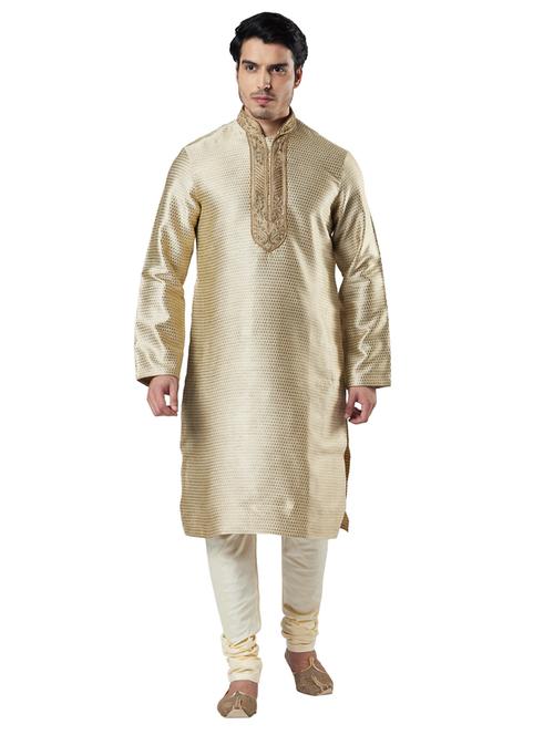 beige jacquard long kurta - 17709733 - Very Small Image - 1