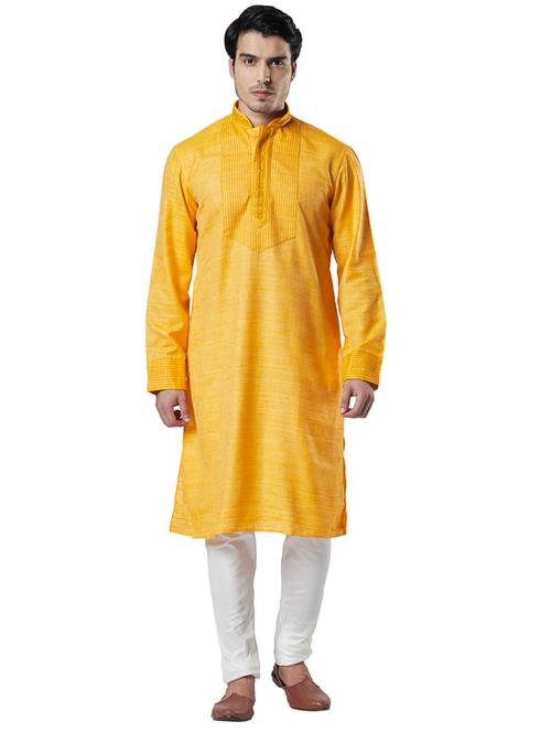 yellow solid long kurta with embroidered neckline - 17709734 - Very Small Image - 1