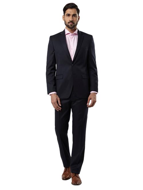 navy blue solid single breasted suit - 17709771 - Very Small Image - 1