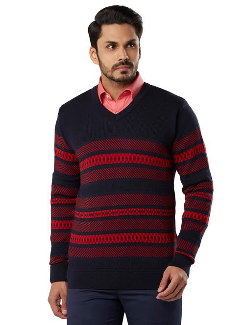 navy blue self design pullover - 17709803 - Very Small Image - 1