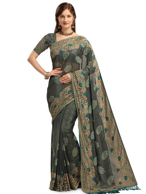 self design brasso work saree with blouse - 17710010 - Very Small Image - 1