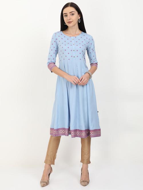 printe anarkali kurta - 17710020 - Very Small Image - 1