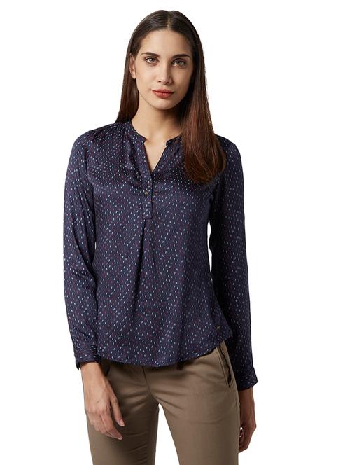 mandarin neck printed top - 17710751 - Very Small Image - 1