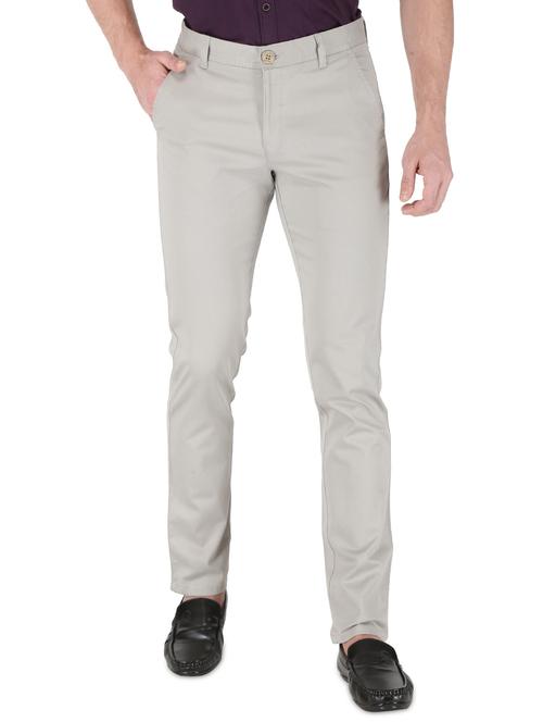 grey solid flat front casual trouser - 17710830 - Very Small Image - 1