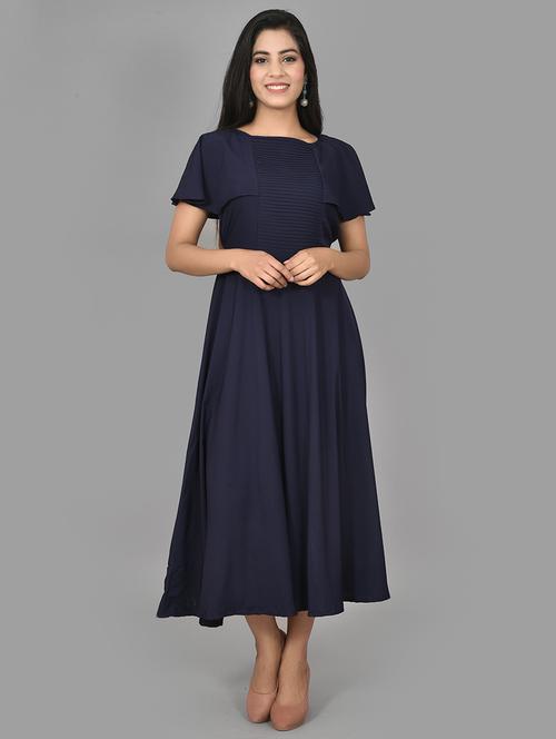 dark blue crepe fit & flare dress - 17715009 - Very Small Image - 1