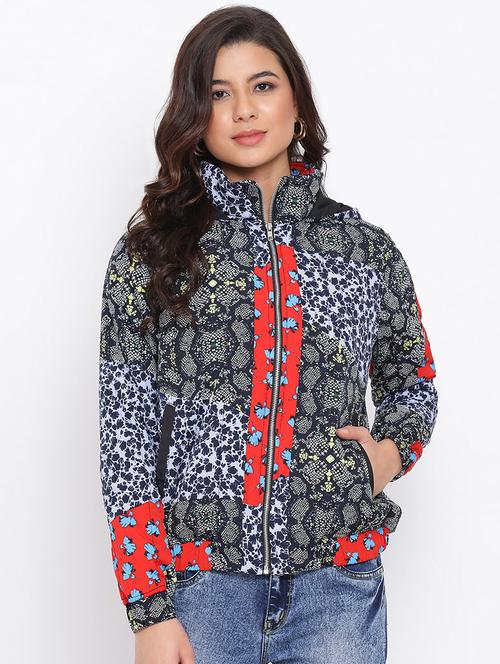 hooded neck printed jacket - 17715140 - Very Small Image - 1