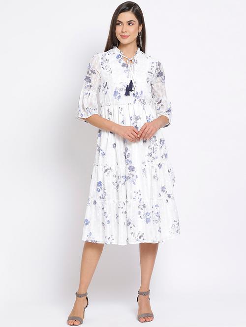 tie up neck floral flared dress - 17715164 - Very Small Image - 1