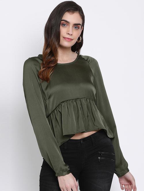 long sleeved solid peplum top - 17715176 - Very Small Image - 1