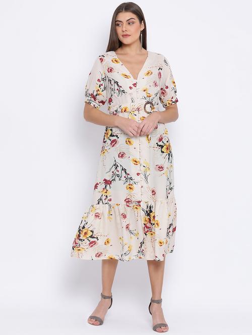 v-neck floral a-line dress - 17715243 - Very Small Image - 1