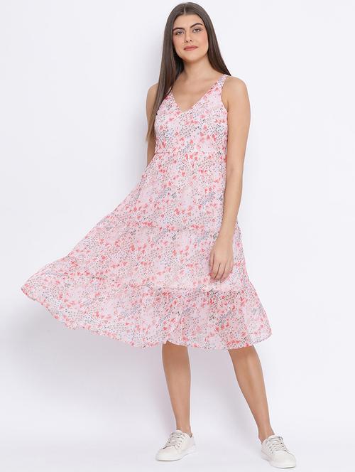 v-neck floral flared dress - 17715438 - Very Small Image - 1