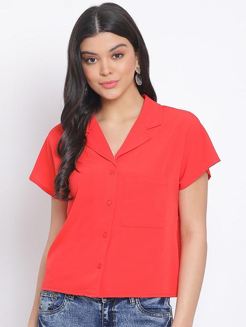 notched neck oxy fire red shirt - 17715452 - Very Small Image - 1