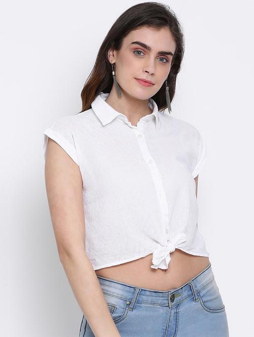 tie front cropped shirt - 17715458 - Very Small Image - 1