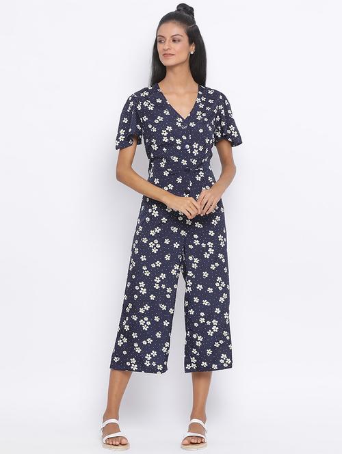 navy blue floral 3/4 jumpsuit - 17715551 - Very Small Image - 1