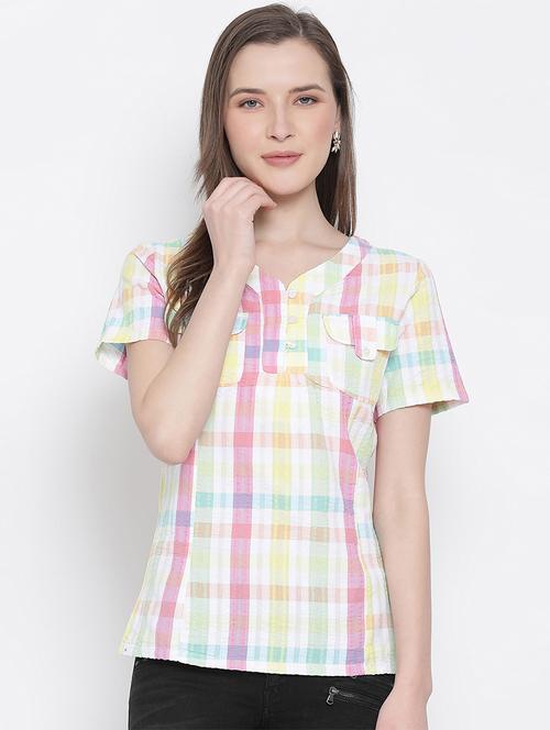 v neck checkered top - 17715575 - Very Small Image - 1