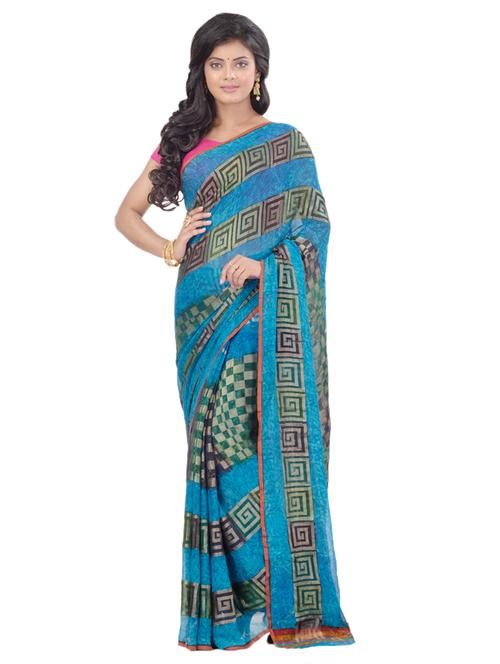 turquoise georgette printed saree - 17715674 - Very Small Image - 1