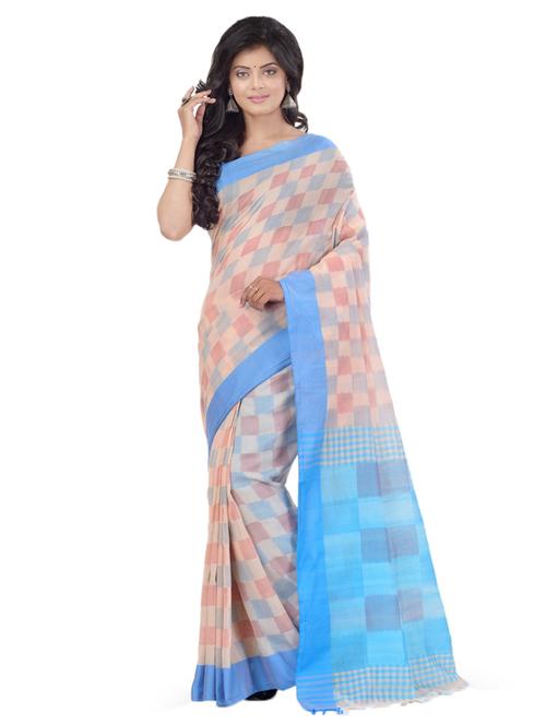 turquoise cotton handloom saree with blouse - 17715677 - Very Small Image - 1