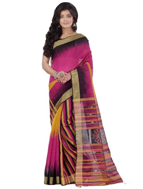 magenta cotton handloom saree with blouse - 17715679 - Very Small Image - 1