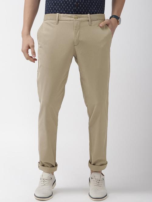 beige textured flat front casual trouser - 17716134 - Very Small Image - 1