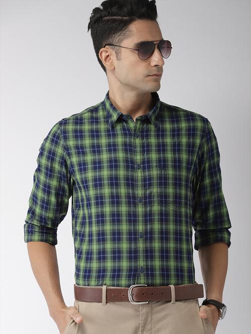 olive green checkered casual shirt - 17716202 - Very Small Image - 1
