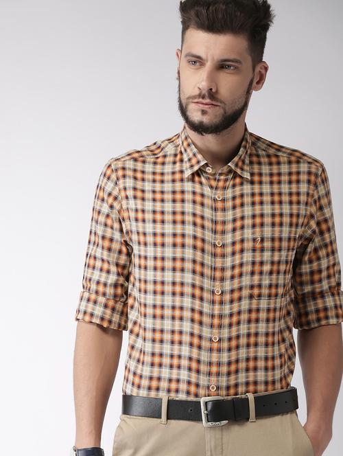 orange checkered casual shirt - 17716261 - Very Small Image - 1