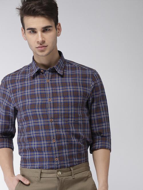 brown checkered casual shirt - 17716460 - Very Small Image - 1