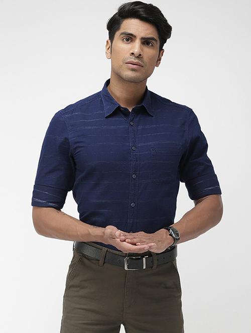 navy blue striped casual shirt - 17716557 - Very Small Image - 1