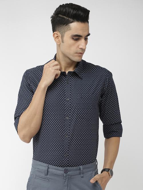 navy blue printed casual shirt - 17716581 - Very Small Image - 1