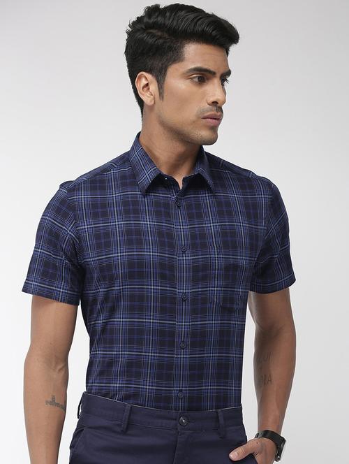 navy blue checkered casual shirt - 17716607 - Very Small Image - 1