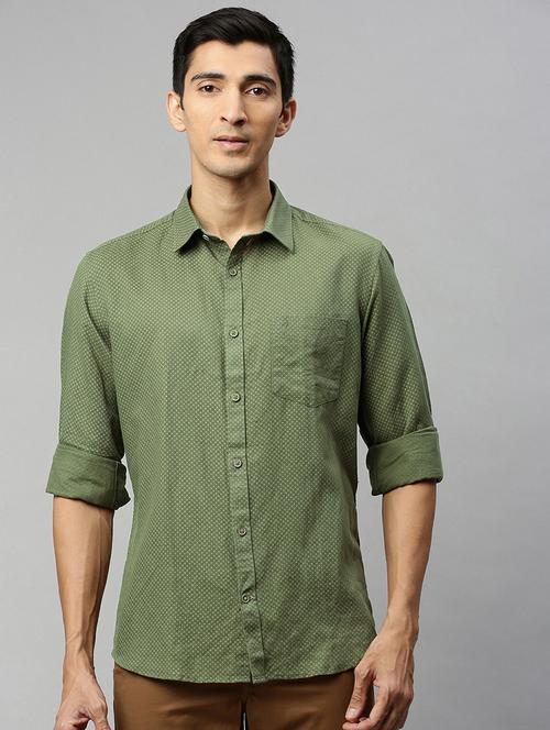 olive green printed casual shirt - 17716762 - Very Small Image - 1