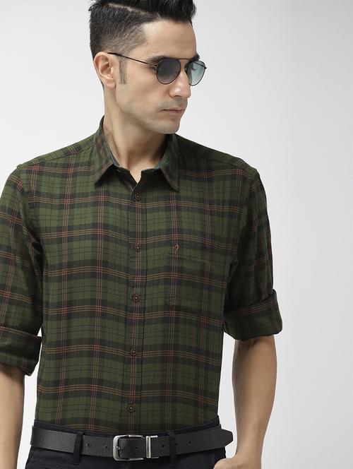 olive green checkered casual shirt - 17716797 - Very Small Image - 1