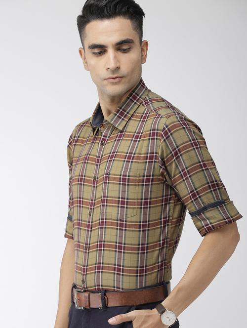 olive green checkered casual shirt - 17716811 - Very Small Image - 1