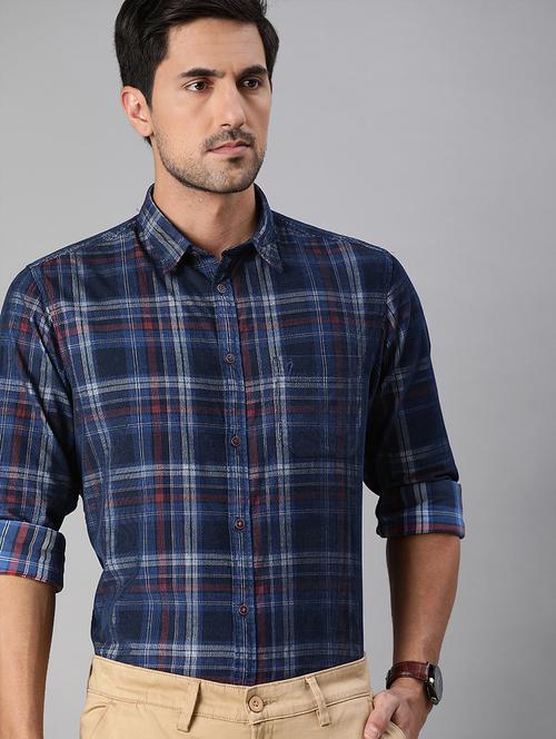 navy blue checkered casual shirt - 17717067 - Very Small Image - 1