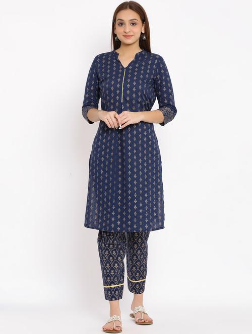 foil print kurta pant set - 17717196 - Very Small Image - 1