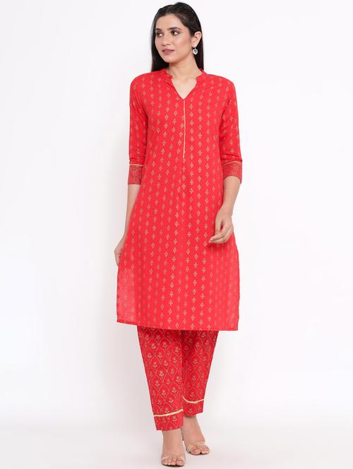 red rayon kurta pant set - 17717198 - Very Small Image - 1