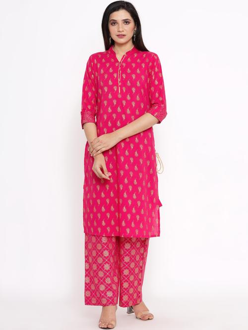 foil print kurta palazzo set - 17717200 - Very Small Image - 1