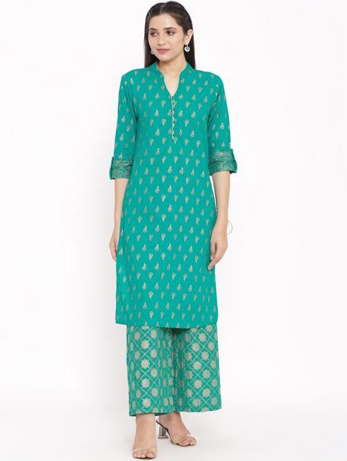 foil print kurta palazzo set - 17717201 - Very Small Image - 1