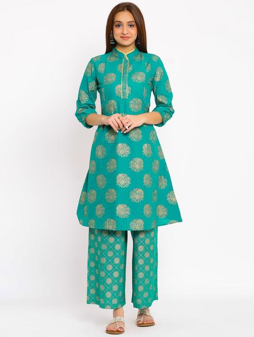 teal a-line kurta - 17717204 - Very Small Image - 1