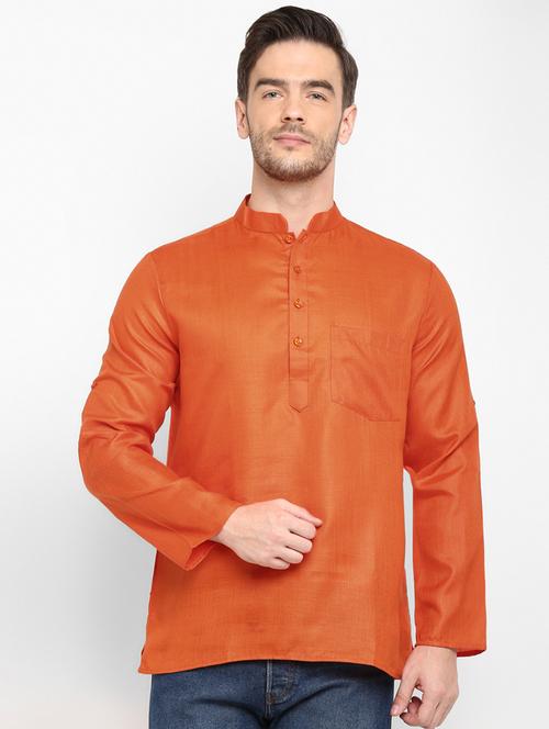 orange solid short kurta - 17718758 - Very Small Image - 1