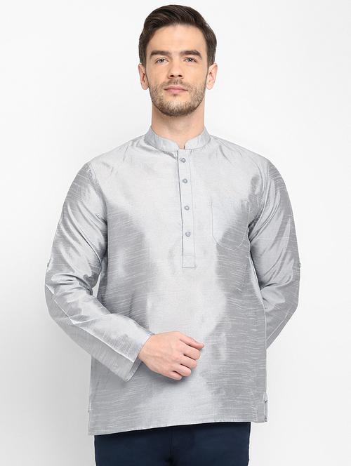 grey solid short kurta - 17718762 - Very Small Image - 1
