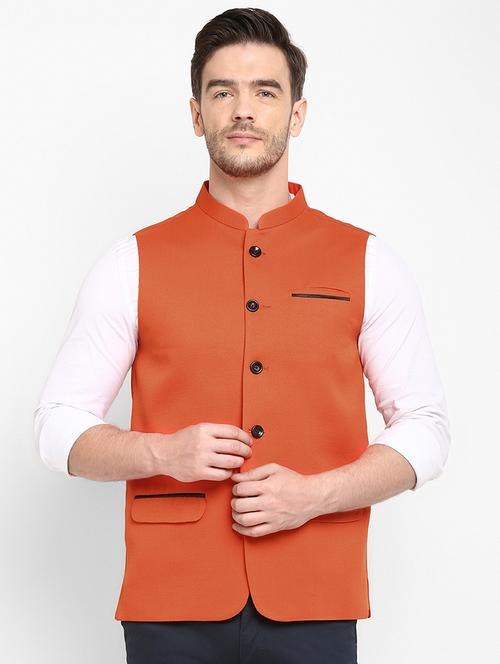 orange solid khaadi nehru jacket - 17718864 - Very Small Image - 1