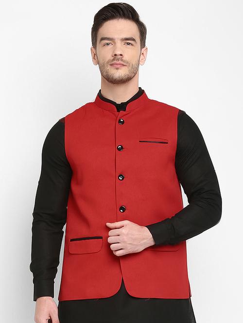 red solid khaadi nehru jacket - 17718866 - Very Small Image - 1