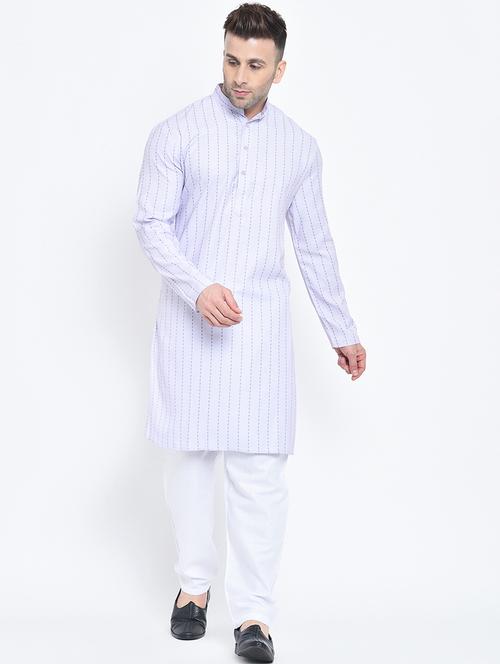 off white striped kurta pyjama set - 17718867 - Very Small Image - 1