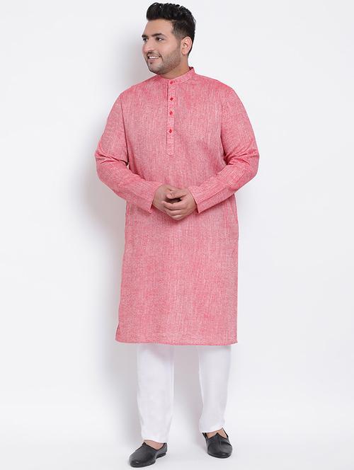 red solid linen kurta pyjama set - 17718908 - Very Small Image - 1