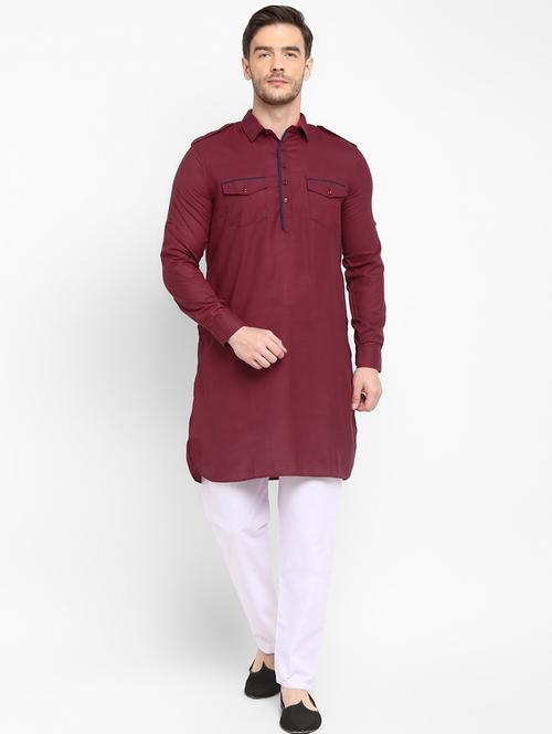 maroon solid pathani set - 17718914 - Very Small Image - 1