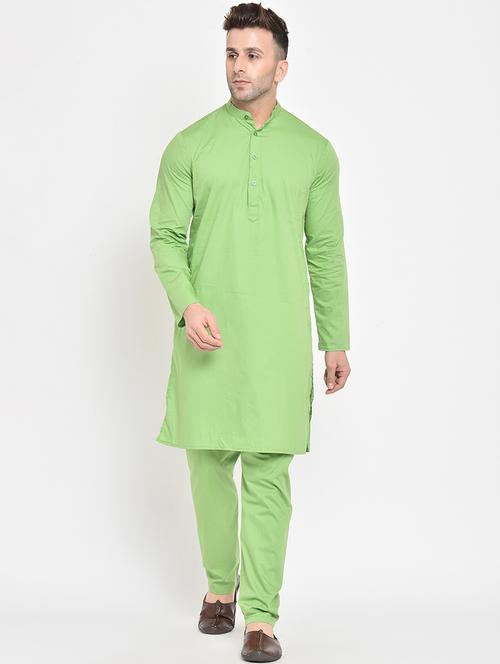 green solid kurta pyjama set - 17718920 - Very Small Image - 1